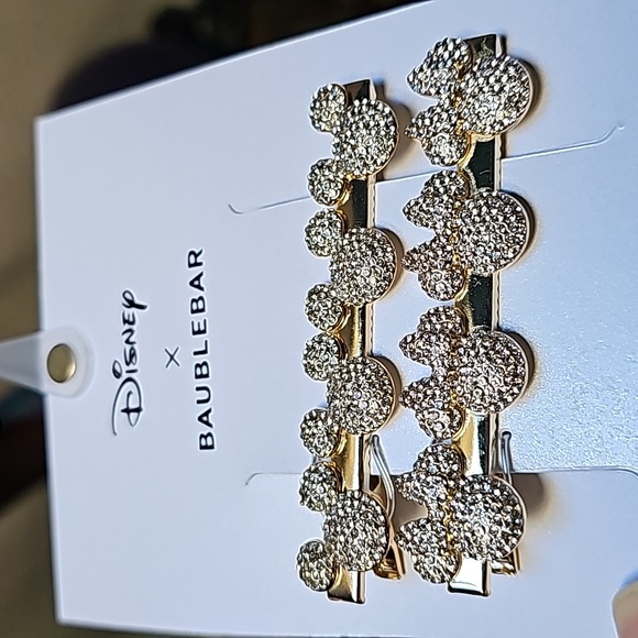 Disney x Baublebar 2 pc. Mickey & Minnie Gold & Rhinestone Hair Clips - Picture 7 of 7